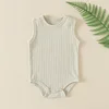 Newborn Baby Rompers Toddler Boys Girls Summer Ribbed Sleeveless Bodysuit Jumpsuit Pure Cotton Infant Knitted Romper Solid Color 2