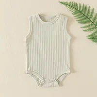 Newborn Baby Rompers Toddler Boys Girls Summer Ribbed Sleeveless Bodysuit Jumpsuit Pure Cotton Infant Knitted Romper Solid Color 2