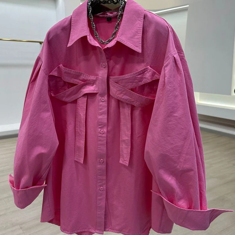 

Женская Повседневная рубашка EBAIHUI, модная дизайнерская свободная облегающая женская блузка с бантом, осенняя новая однотонная блузка с длинным рукавом, пальто, Топ