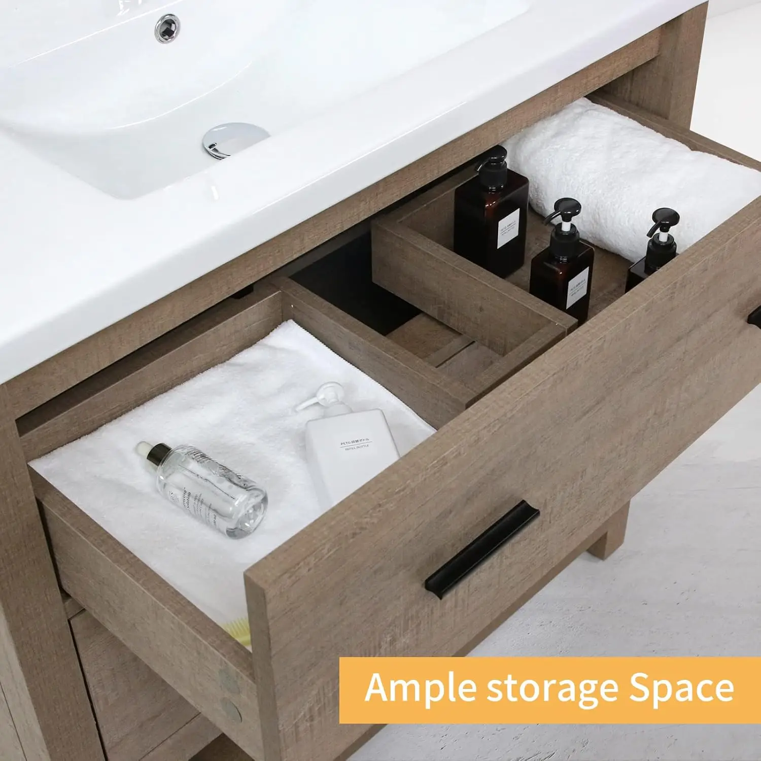 36’’ Bathroom Vanity with Sink Freestanding Cabinet Set Design Resin Basin Undermount Sink 4