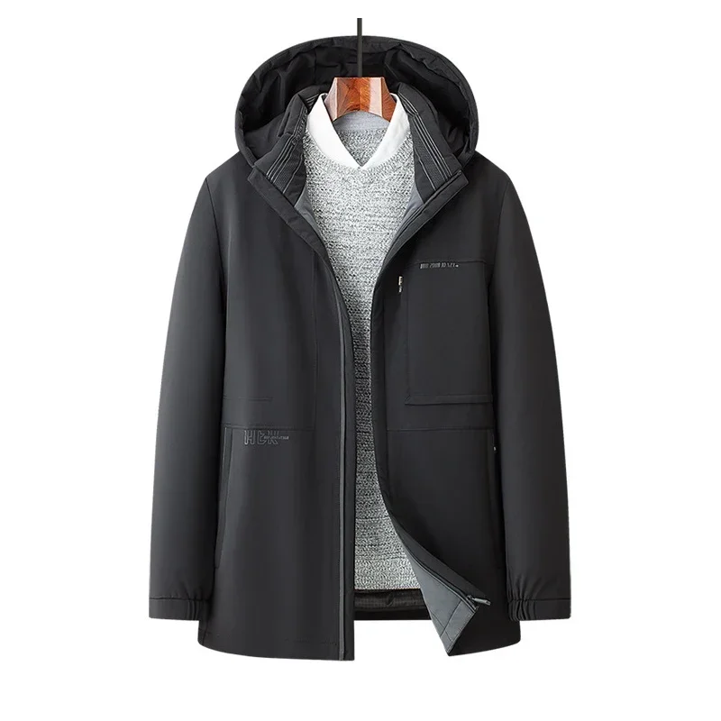 

Мужской пуховик средней длины, толстая Съемная зимняя теплая куртка с капюшоном и внутренним рукавом