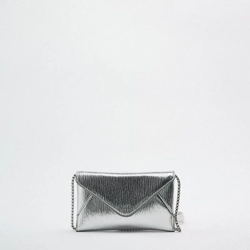 Fashion Champagne Silver Color Ladies Clutches Envelope Handbag Luxury Short Chain Crossbody Bag Wedding Party Evening Bag 2024