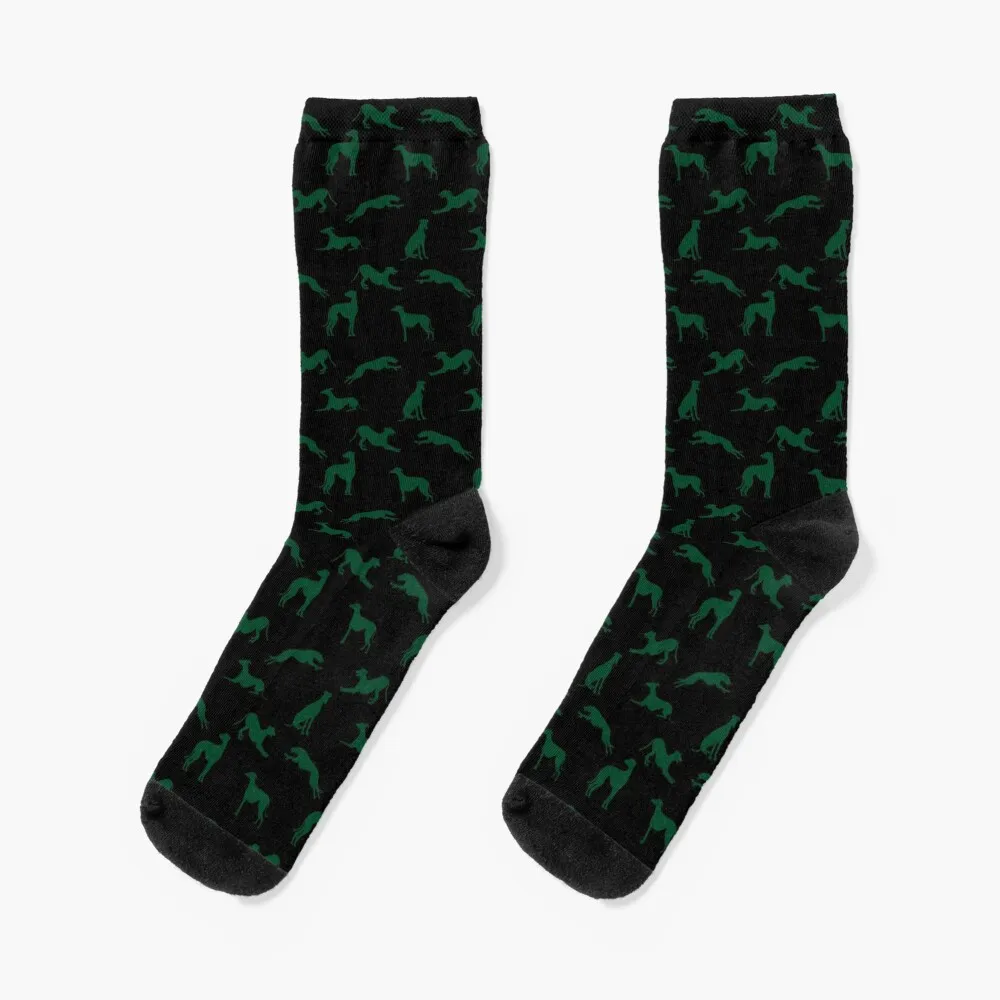 Greyhound Silhouettes - Green on Black Socks socks funny Soccer Climbing socks Men Socks Luxury Brand Women's