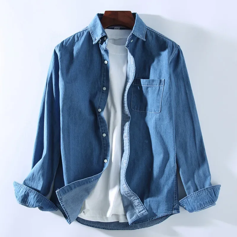 Men's Casual Denim Shirt Cotton Slim Fit Cowboy Long Sleeve Shirt denim shirt long sleeved shirt