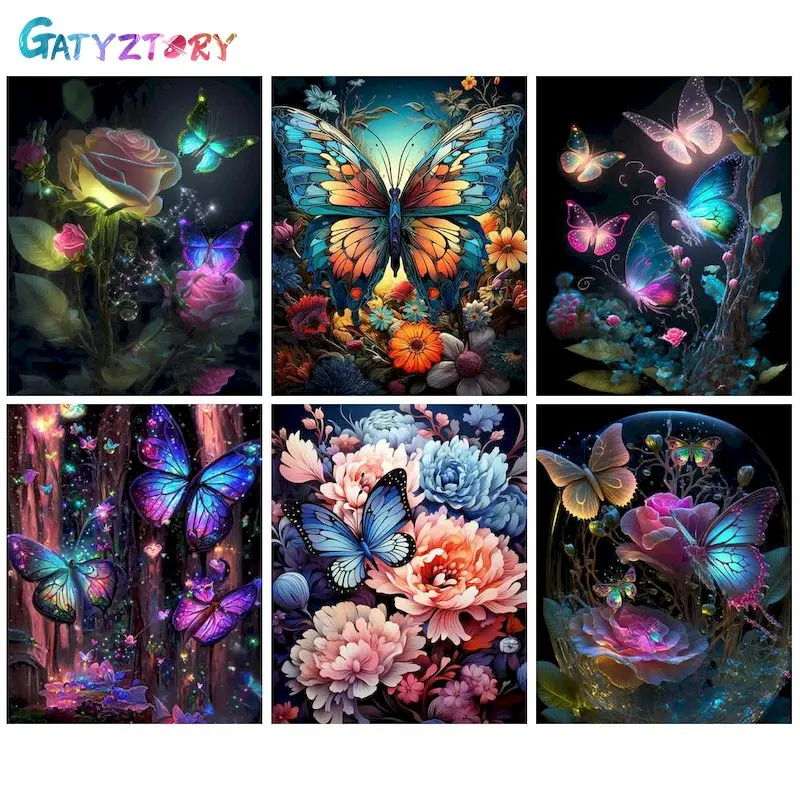 

GATYZTORY Oil Painting By Numbers Diy Crafts Picture Coloring Flower Butterfly Artwork For Adults Personalized Gift Home Decors