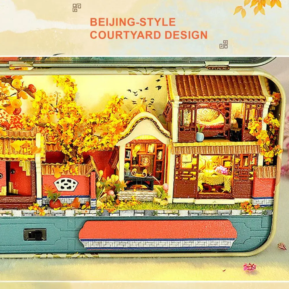 

Diy Miniature House Kit Four Seasons Theme Miniature House Seasonal Handmade Miniature House Iron Box Decorations with for Diy