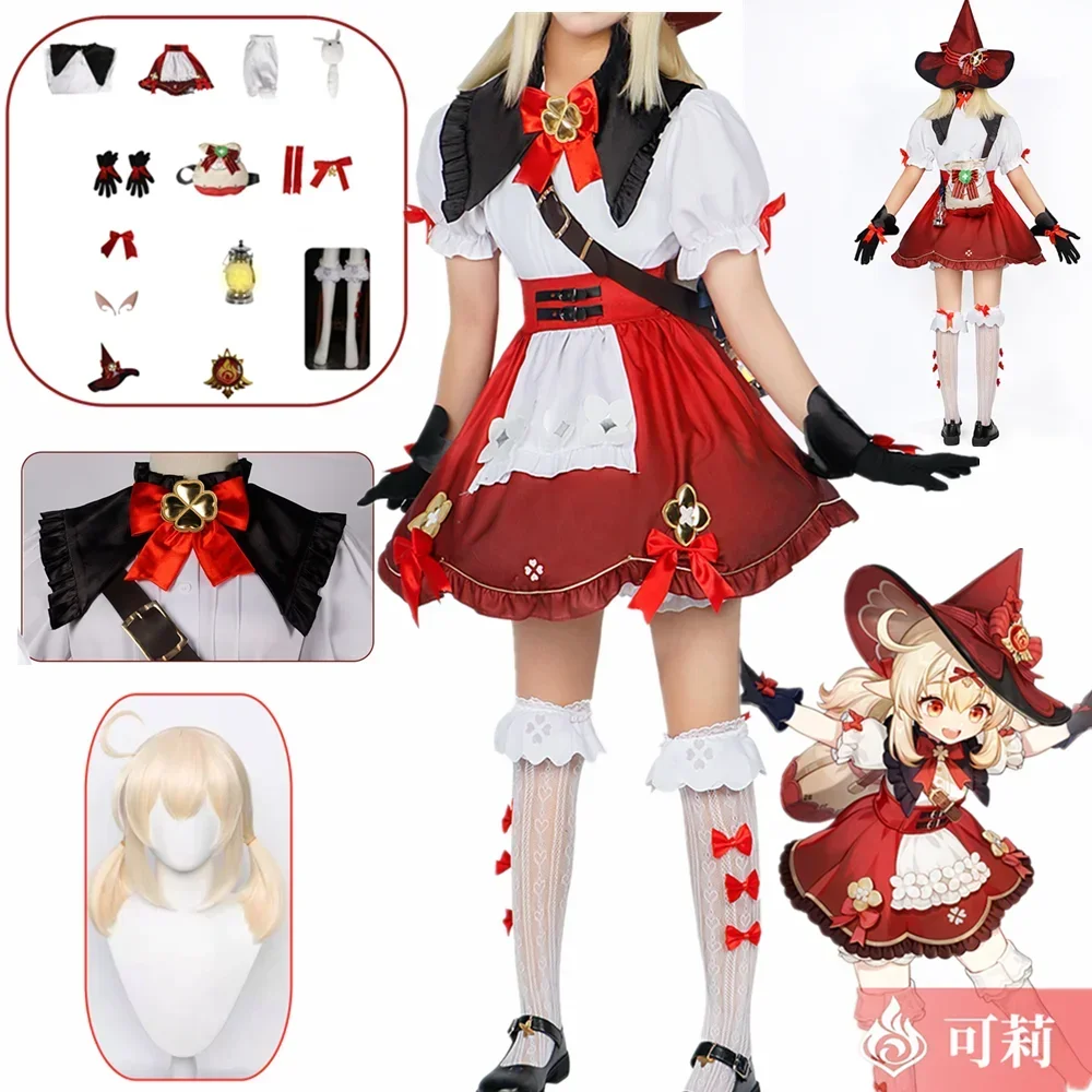 

Klee Cosplay Costume Genshin Impact Klee Witch New Skin Blossoming Starlight Dress Hat Wig Backpack Women Kids Halloween Outfits