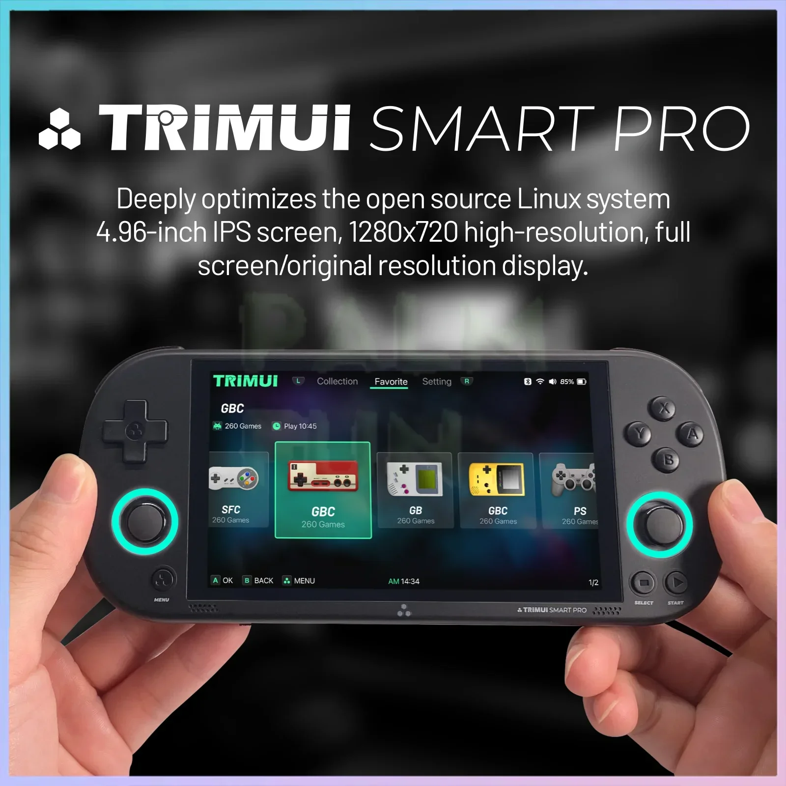 Trimui Ʈ  ޴ Ʈ ̵  ܼ, 4.96 ġ IPS ޴  ܼ, C Ÿ  HD ũ Ʈ  ÷̾