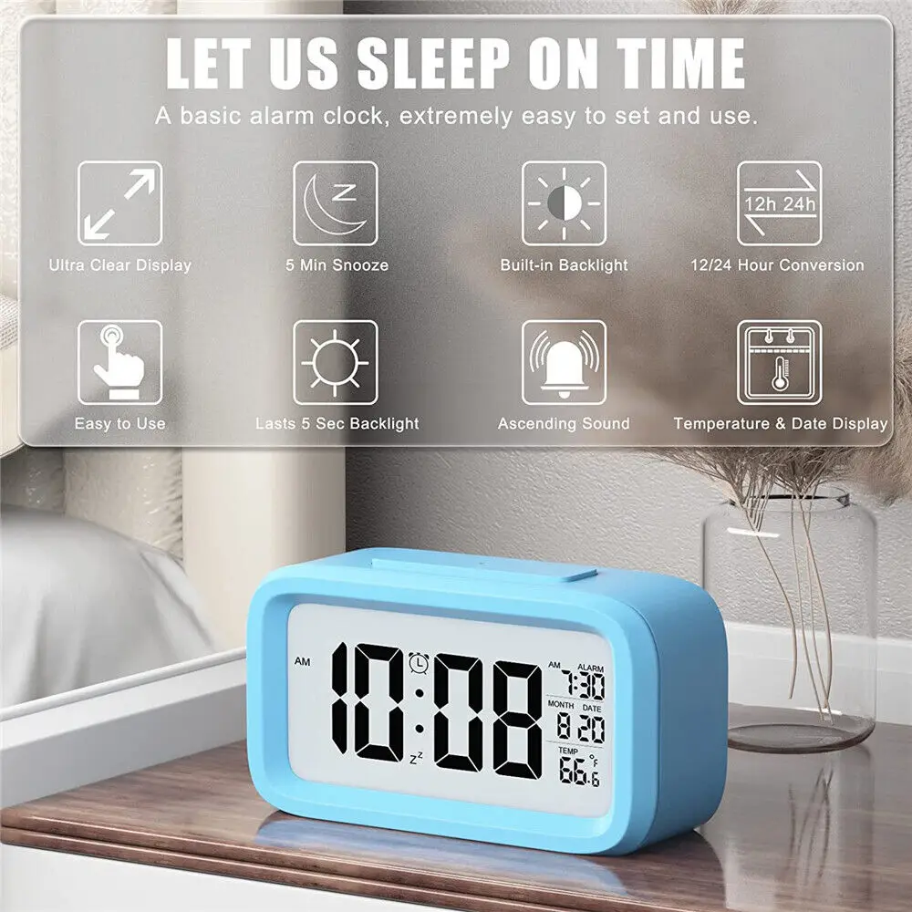 Comprar Reloj despertador digital Control táctil inteligente Brillo Volumen  ajustable Pequeña alarma luminosa inteligente