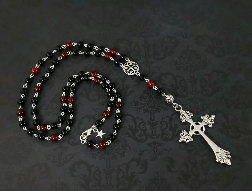 Gothic Rosary Inspired Cross Necklace – Star Jewellery Shop