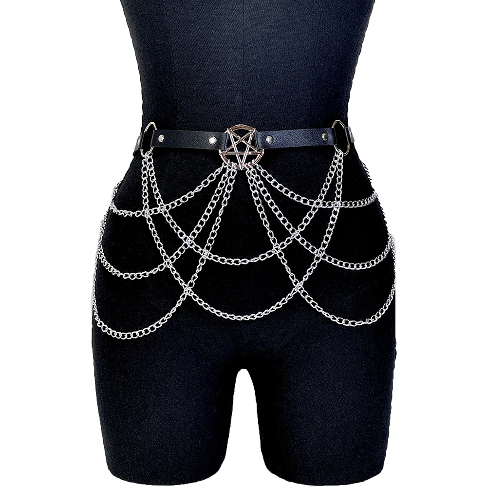 Elegant Women's PU Leather Body Harness with Tassel Chains
