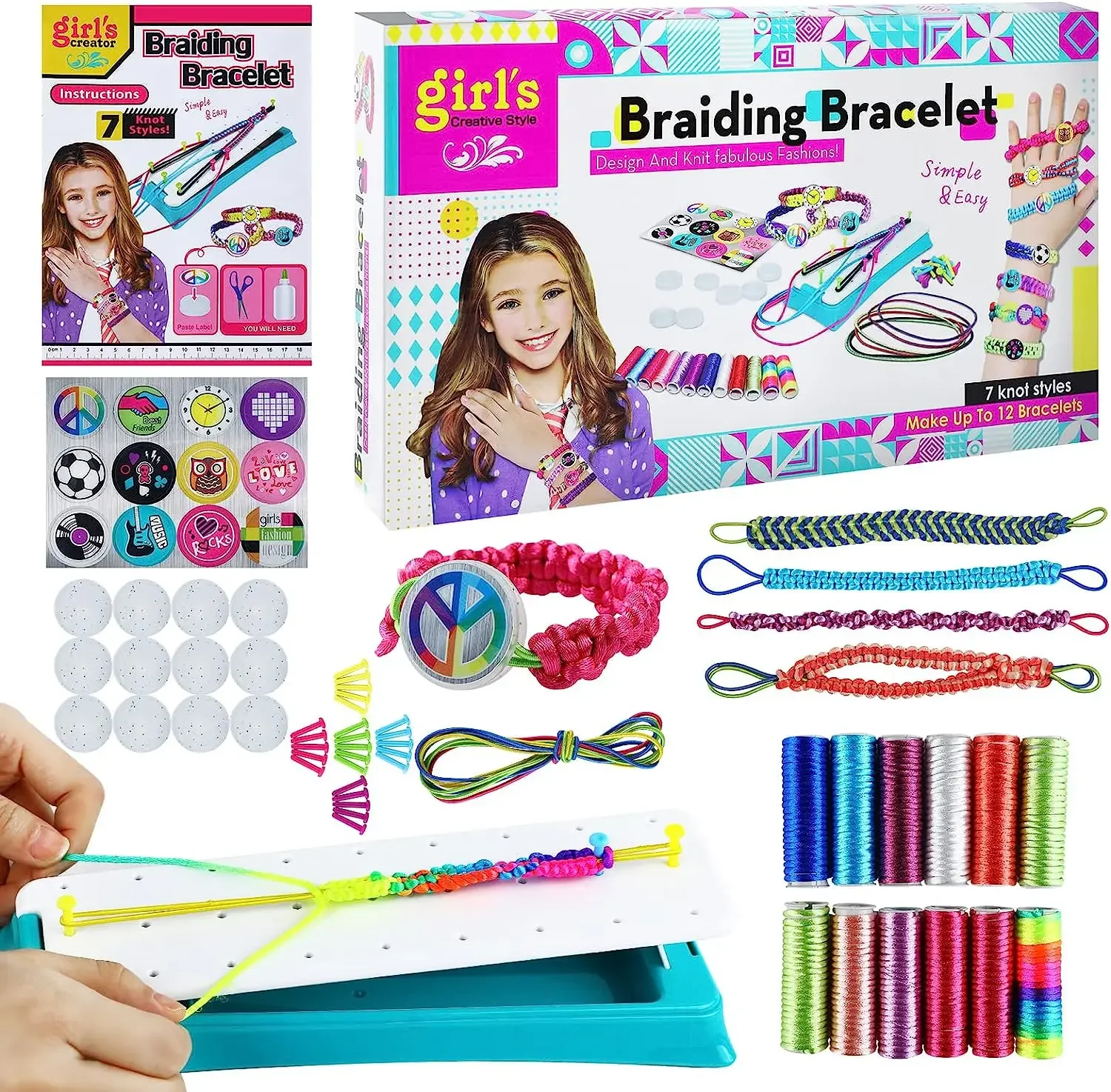 Friendship Bracelet Making Kit for Girls DIY Friendship Bracelet Maker Set Include Braide Loom Adjustable Pegs Stickers Friendship Bracelet Making Kit