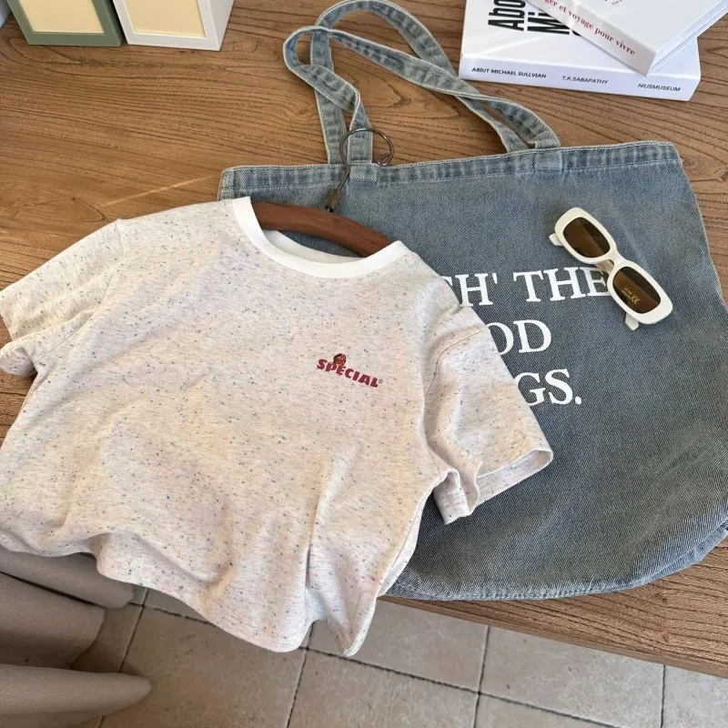 

Children's Short Sleeves Letter Printing Trend Casual Tops Summer Cotton Girls Kids T-shirt 2023 A312