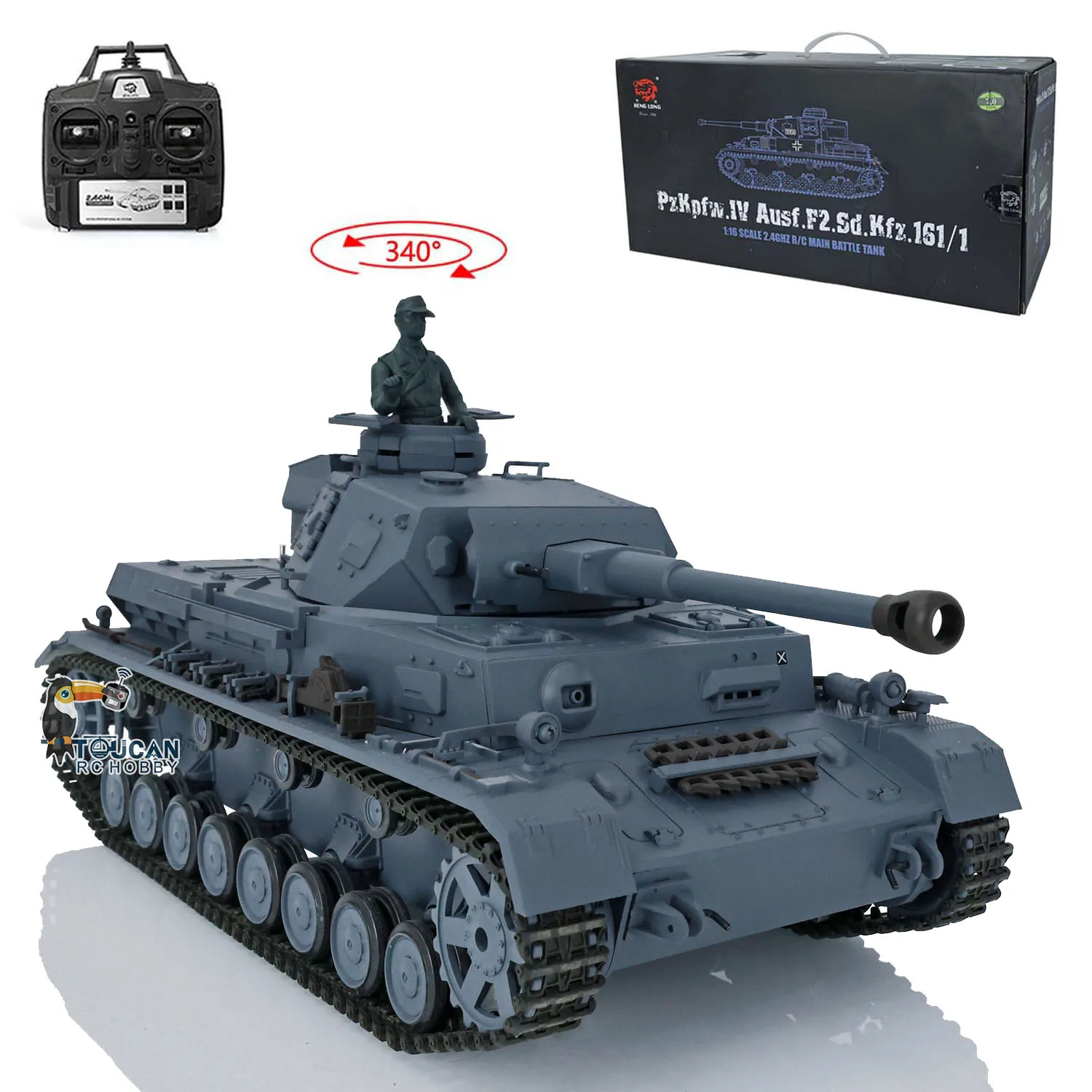 

Boys Toys 2.4G HENG LONG 1/16 Scale 7.0 Plastic German Panzer IV F2 RTR RC Tank Toucan Ready to Run Model 3859 TH17395-SMT8