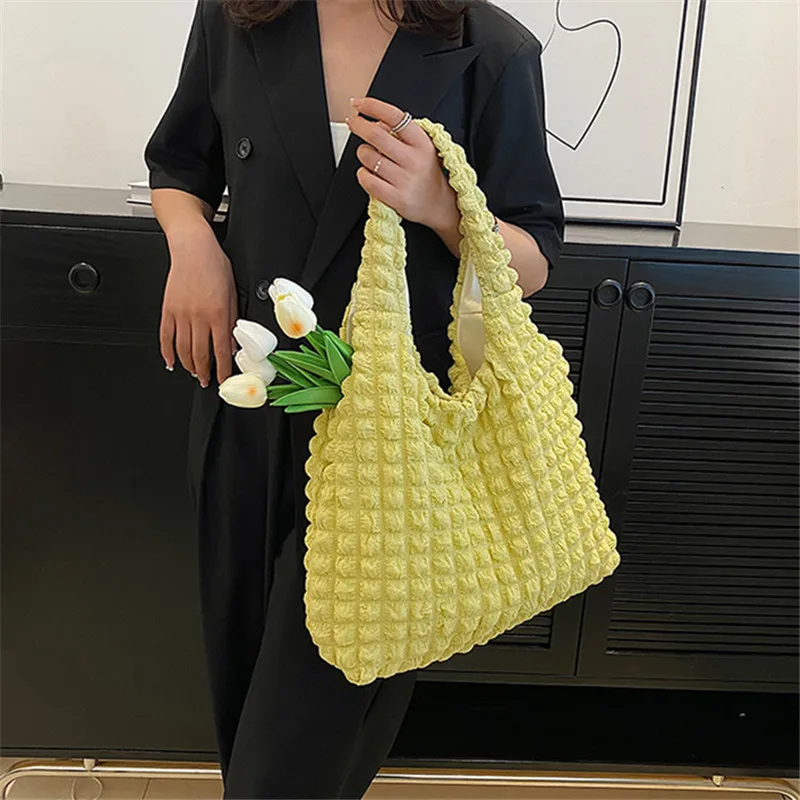 Pleated Fabric Women's bags, Fashionable Armpit Bag, Large Capacity Daily Work Travel Handbag Shoulder Bag with Lining, Tote Bag