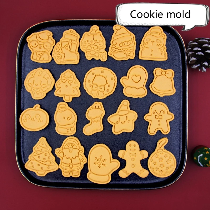 Cookie Cutter Baking Mold Christmas Santa 3D Pressable Stamped Embossed Biscuit Cookie Cutters Mold Kitchen Bakeware Tool