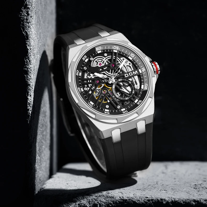 DOM Mechanical Automatic Watch  Leisure Business High Luxury High quality men's watch  Men's Mechanical watchSilver
