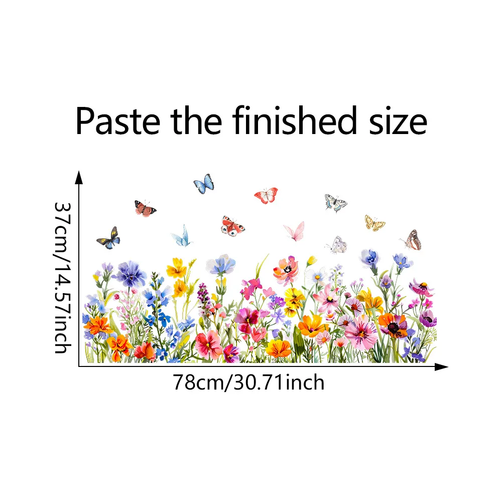 Butterflys Flowers Plants Printed Window Decorative Stickers Self-Adhesive Living Dining Room Bedroom Kitchen Glass