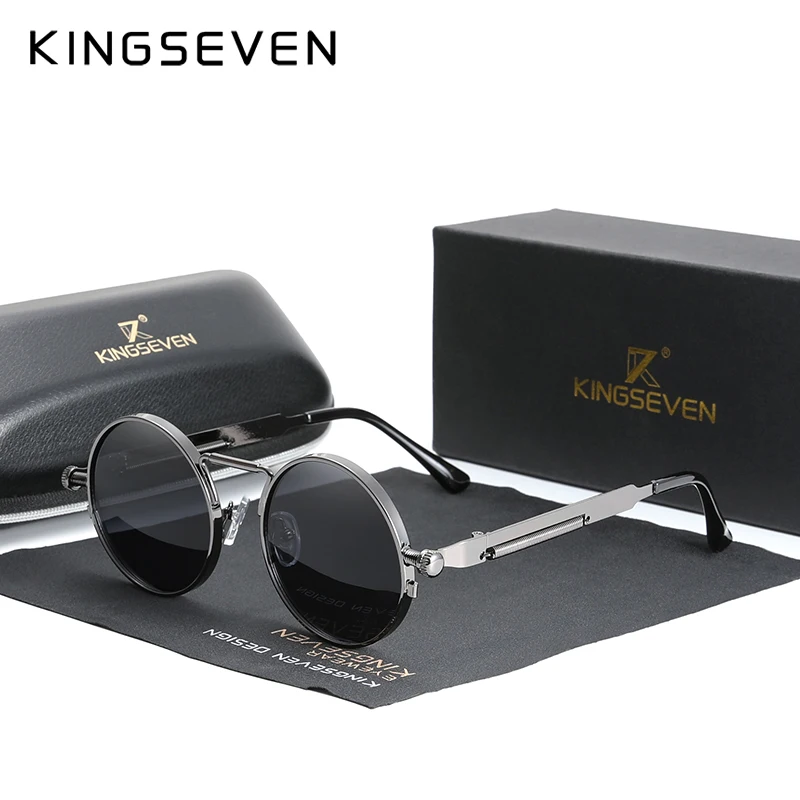 Kingseven High Quality Gothic Steampunk Sunglasses Polarized Men Women Brand Designer Vintage Round Metal Frame Sun Glasses - Sunglasses - AliExpress