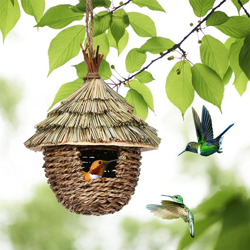 Maison de colibri à suspendre à l'extérieur, nid d'oiseau tissé à la main en