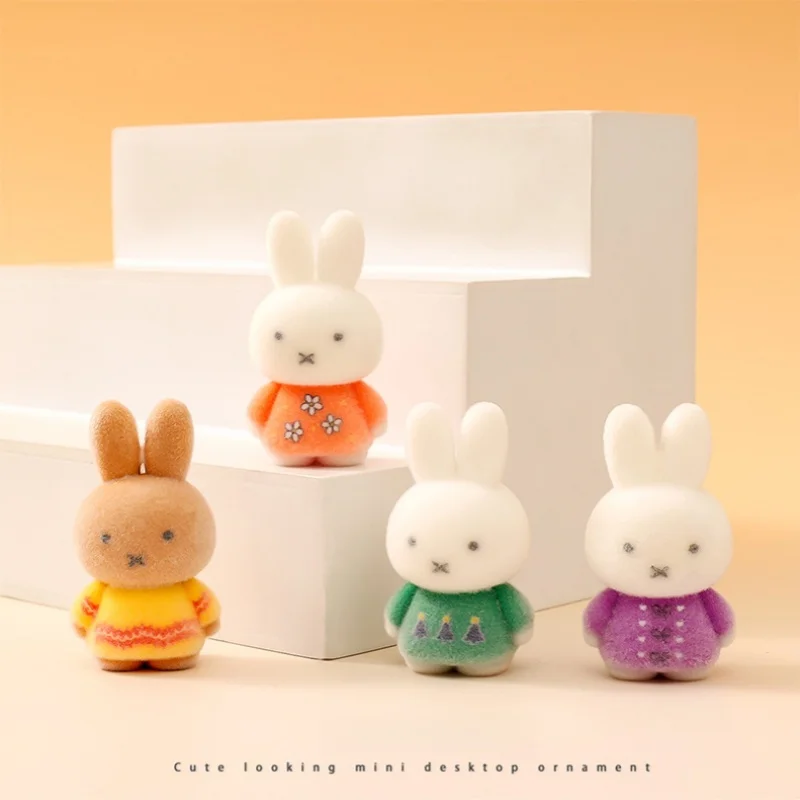 Charming Kawaii Flocking Rabbit Figurine - Cute Desk and Shelf Decor Ornament
