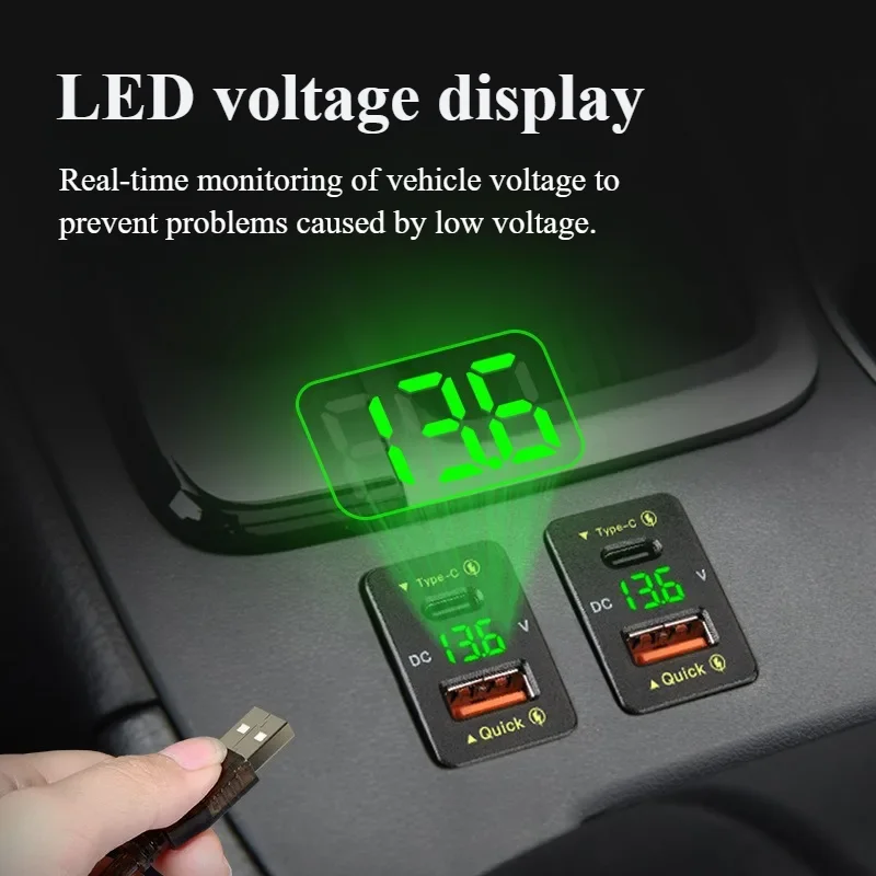 QC.0 36W Usb TypeC PD Port Car Charger Power Socket Adapt for Mobile Phone Fast Charg Voltmeter Accesoriopara Veh&iacute;culos