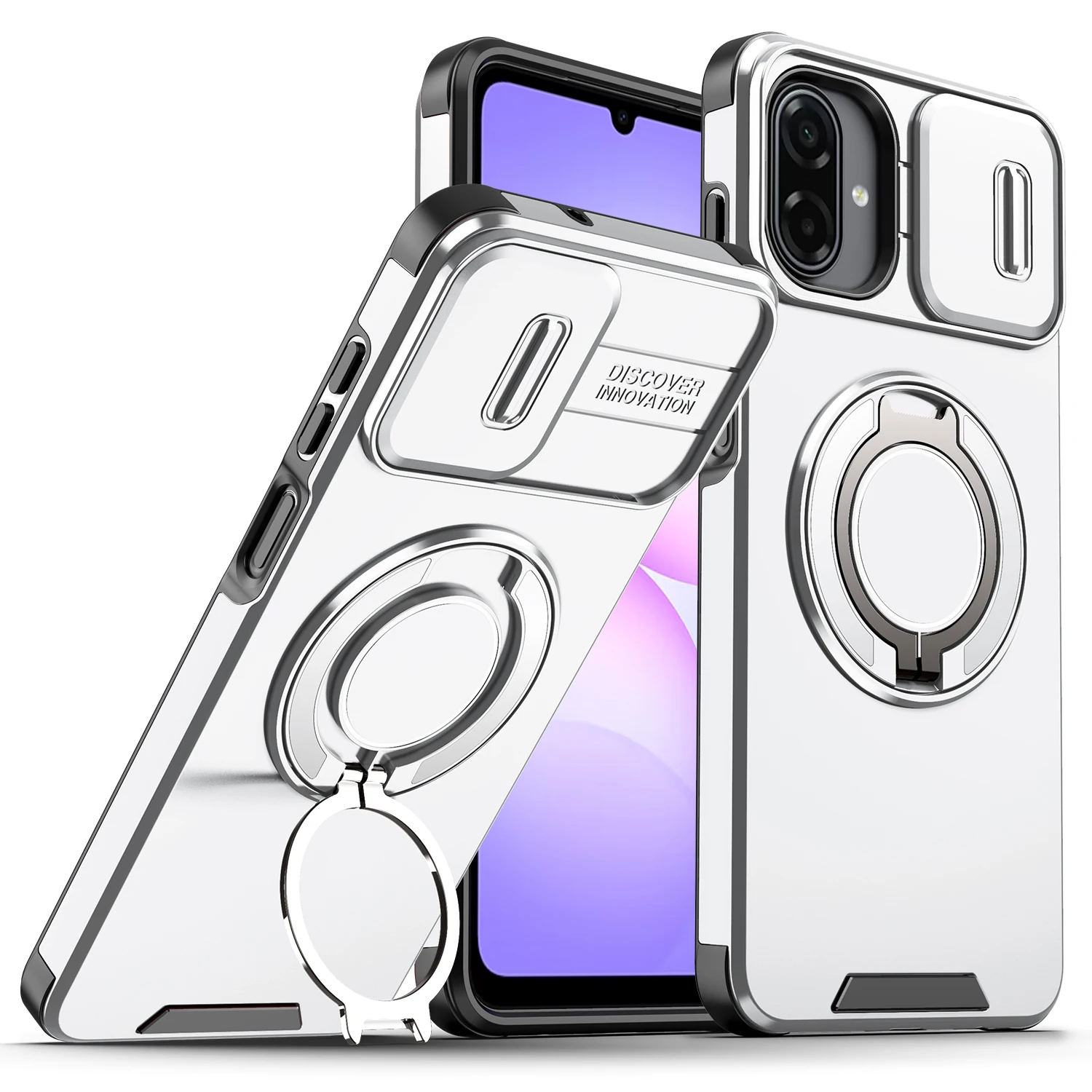 Universal Armor Case with Slide Lens Protector and Magnetic Ring Holder