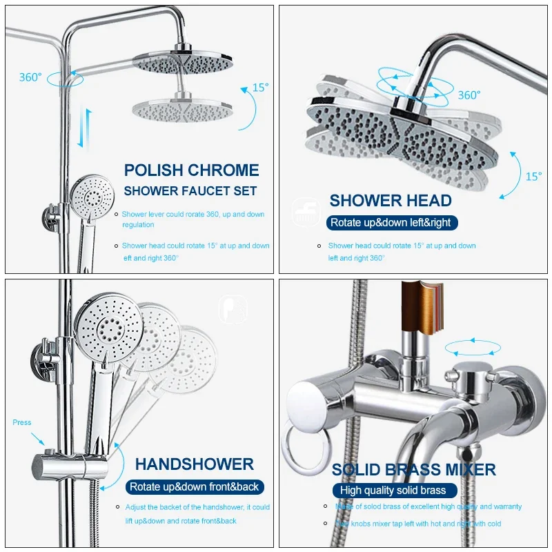 

Vidric Vidric Chrome Rainfall Shower Faucets Set Wall Mount Bathroom Shower System Single Handle 3-way Mixer Tap Bath Shower Mix