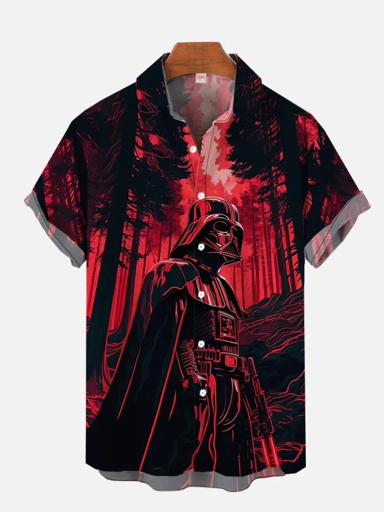 

2024 Fashion Sci-Fi Space Samurai Printing Turndown Hawaiian Short Sleeve Shirt casual Psychedelic All Terrain Armored Walker