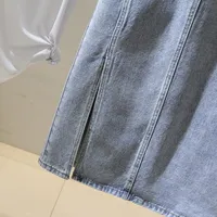 Versatile Chic Light Blue High Waist Denim Skirt Women Midi A-Line Bodycon Slit Slim Fit Stretch Cotton Casual Elegant New Style - Image 4