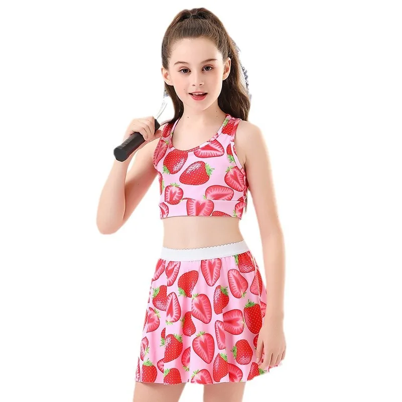 Girls Tennis Skirts Set with Sleeveless Tank Top and Skorts-Children's Yoga Suit Athletic Outfit for Pickball Golf Kids Size