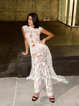 طقم كروب توب دانتيل أنيق وبنطلون طويل — صورة 5