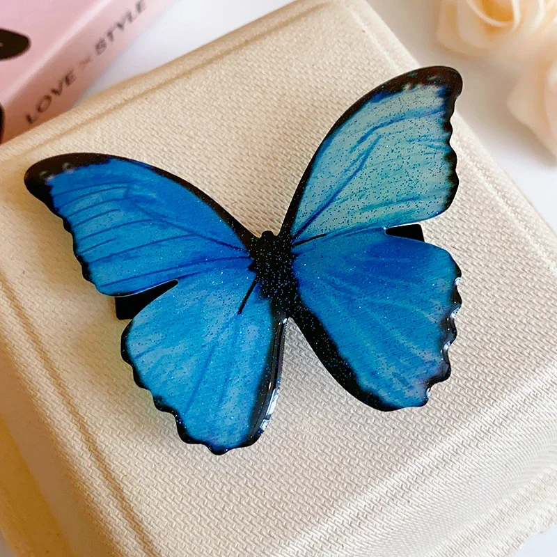 1 stücke Vintage Exquisite Blaue Schmetterling Haar Clips Für Frauen Mädchen Süße Vielseitige Pony Haar Clip Mode Glänzende Seite Clip geschenke – Detail 7