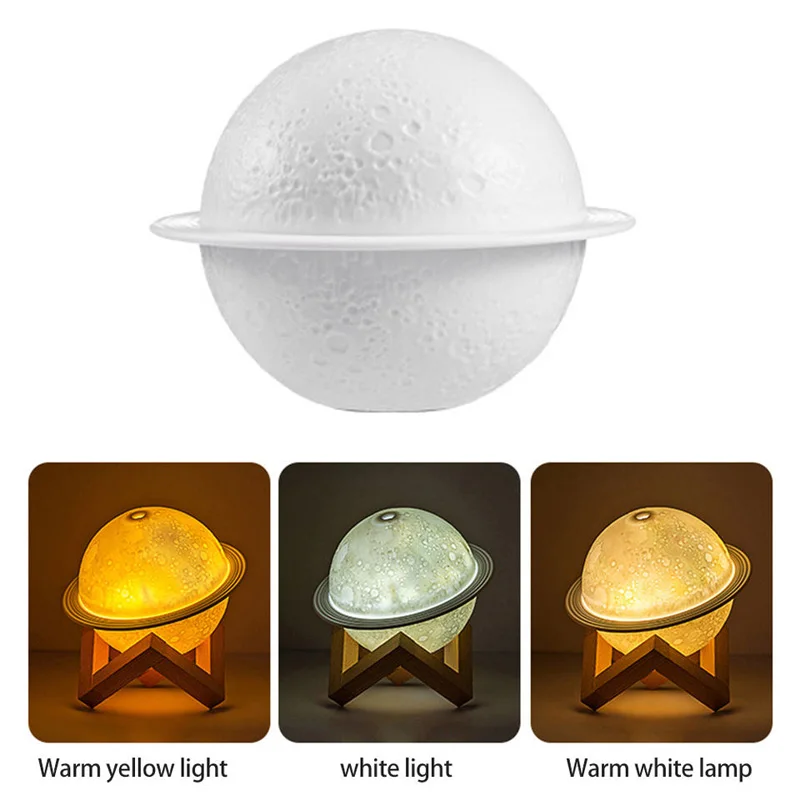 200Ml Round Planet Colorful Cold Mist Large Portable Mini Wood Stand Usb Desktop Moon Lamp Humidifier With 3 Colors Night Light
