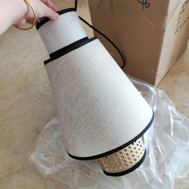 Description Picture 3 of itemJapanese Wabi Sabi Pendant Lights Vintage Cloth Rattan Lamp Living Room Dining Room Decor Kitchen Suspension Restaurant Lamps