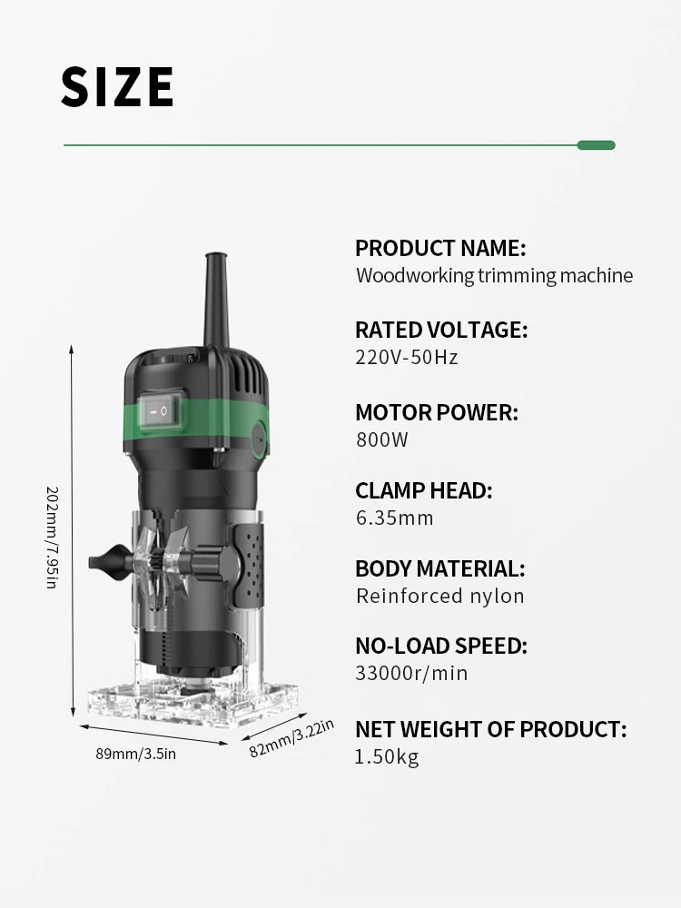 800W Electric Wood Router Woodworking Electric Trimmer Engraving Slotting Trimming Carving Machine Kit With 6.35 Milling Cutter 6