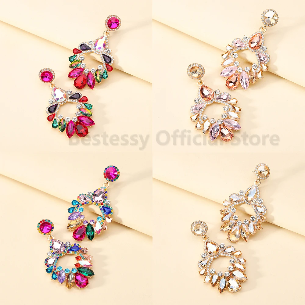 Vintage Crystal Earrings With Pearl - Antique Enamel Geometric Oval Drop Earrings