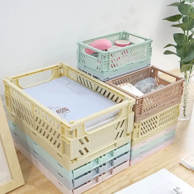 Plastic Foldable Storage Crate Folding Box Basket Stackable Cute Makeup  Jewellery Toys Boxes for Storage Box Organizer Portable