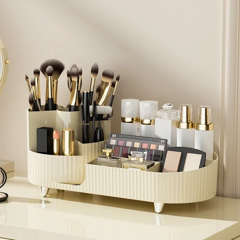 

Perforation-free Rotating Makeup Storage Box Desktop Division Large Capacity Storage Rack for Cosmetics Skin Care Makeup Brush