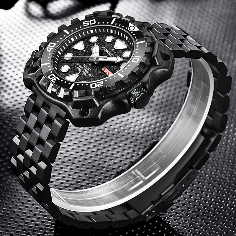 FOXBOX New Men's Watches Top Luxury Quartz  Watch For Men Luminous Chronograph Stainless Steel Waterproof Watches reloj hombre