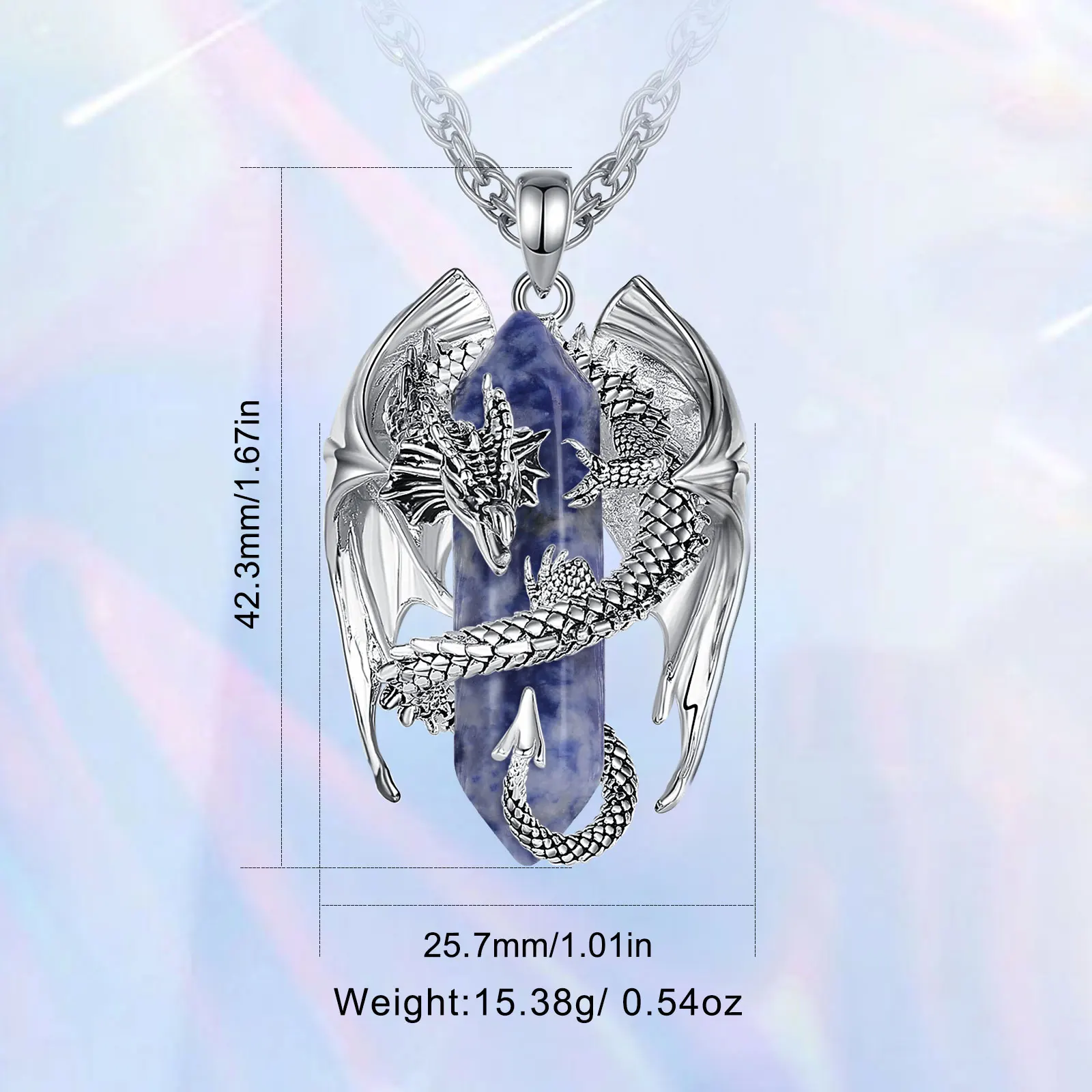 Eudora Dragon Twining Hexagonal Blue-vein Stone Prismatic Necklace Punk Healing Crystal Stone Pendant Jewelry for Women Man Gift pendant necklace