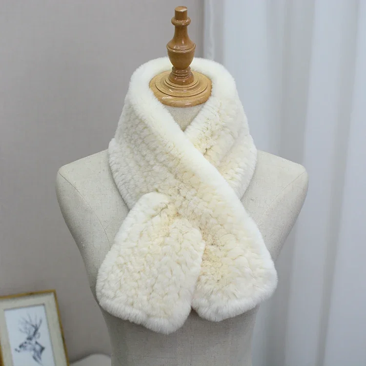 Rex Rabbit Fur Knitted Scarf Foulard Fashion Solid Shawls Rectangle Scarves for Women Winter Warm Real Fur Shawls 5