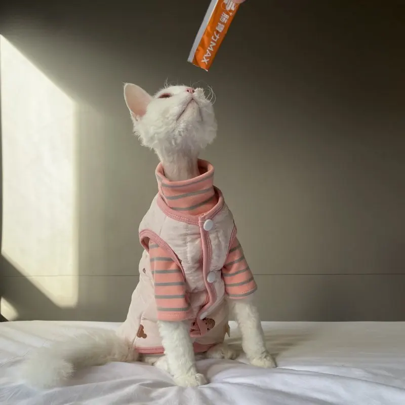 스핑크스 고양이를 위한 겨울 면 민소매 재킷가을 새끼 고양이를 위한 따뜻하고 달콤한 노란색 코트데본 렉스를 위한 핑크 블루 가디건