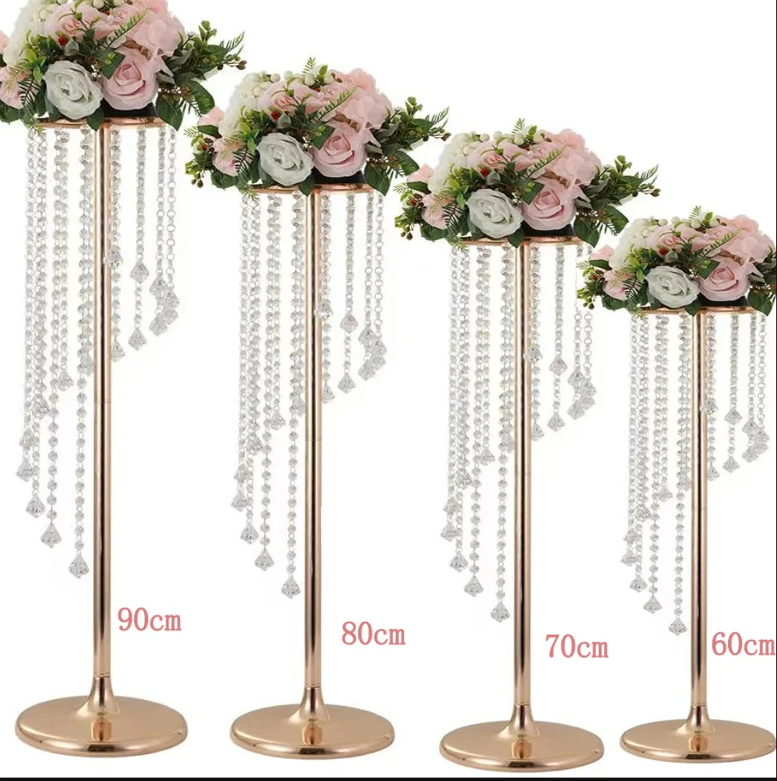 Supporto per Fiori Alto in Acrilico Dorato a Specchio, Centrotavola Decorativo Rettangolare per Matrimoni