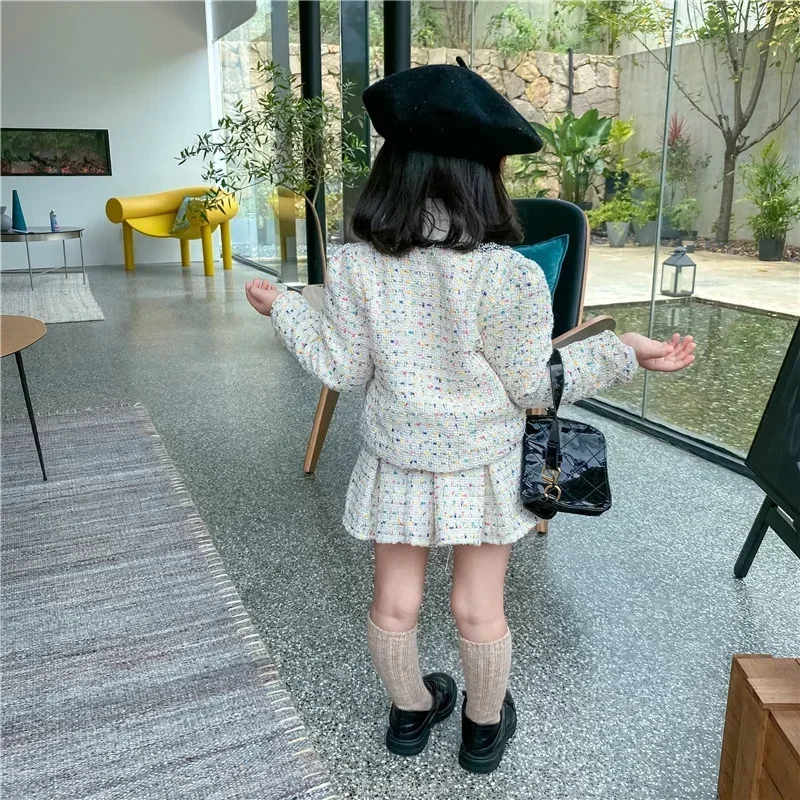 Girls Tweed Sets Clothes Kids Coat and Skirt Two Piece  Children's Boutique Clothing Suit Outfits Baby Toddler Costume Autumn - 3