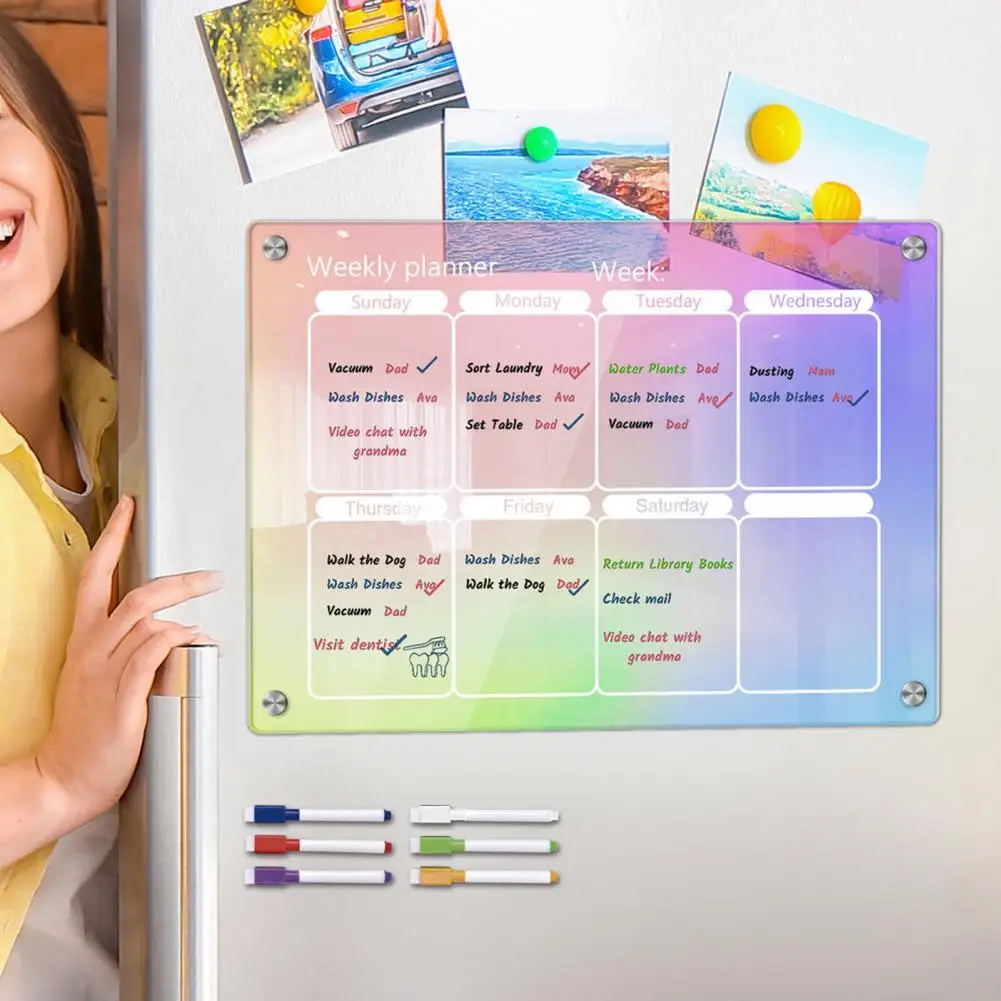 

Rectangle Magnetic Board Magnetic Acrylic Calendar Set Colorful Dry-erase Refrigerator Family Monthly Weekly Planning Schedule