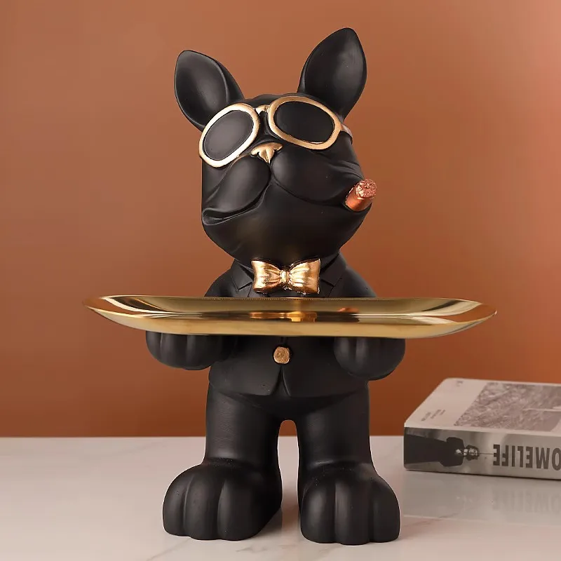 

French Bulldog Decor Butler with Tray Sculpture Dog Statue Decoration Home Decoration Resin Art Dog Figurine for Table Decor