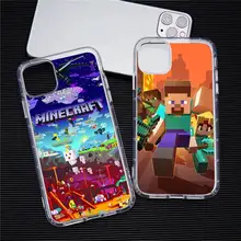 

Sandbox Game MINECRAFT Mini World Phone Case For iphone 13 12 11 Pro Max Mini XS 8 7 Plus X SE 2020 XR Transparent Soft Cover