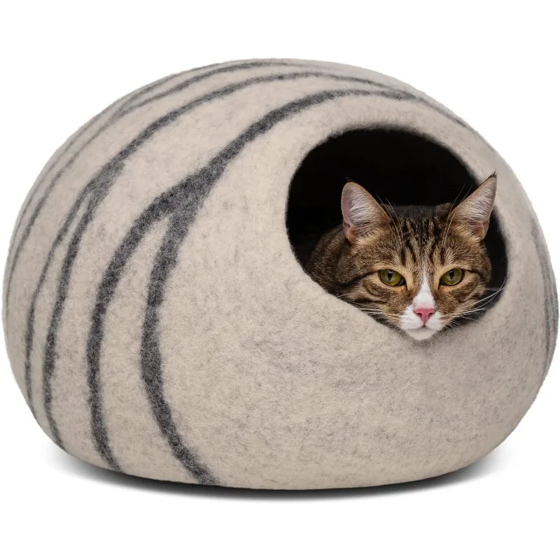 Premium Felt Cat Bed Cave - Handmade 100% Merino Wool Bed for Cats and Kittens 1