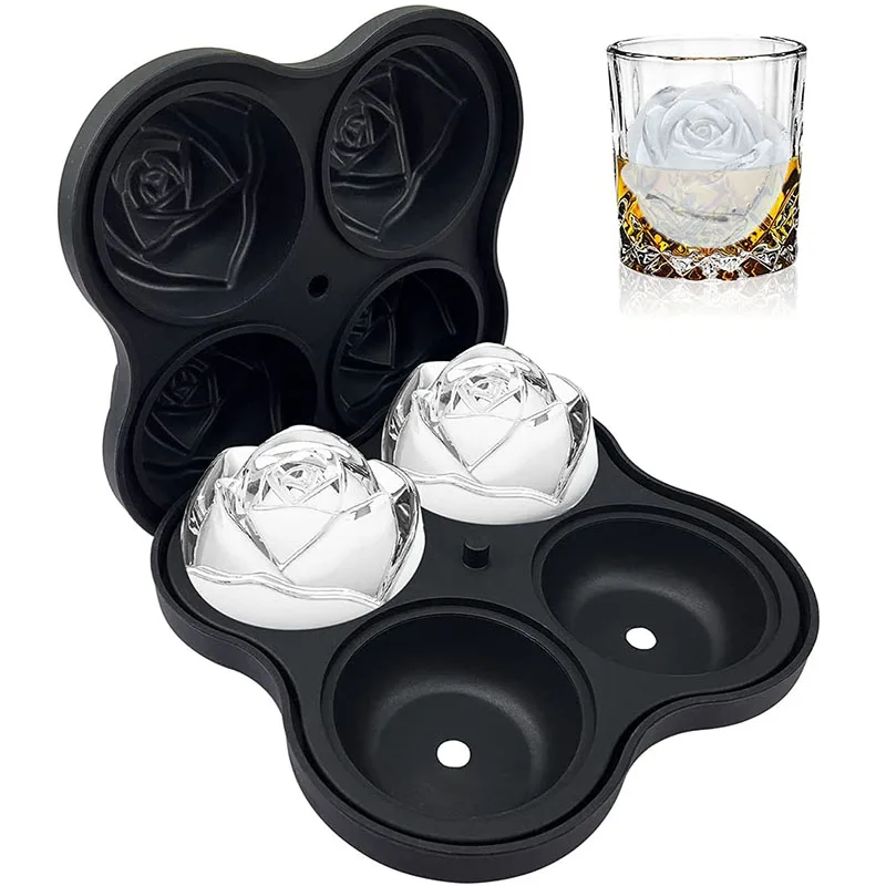 Silikon Eiswürfelform Für 3,5 Cm Große Rosen-Eiswürfel – 3D Rose Mit Deckel, BPA-frei, Für Cocktails & Whisky